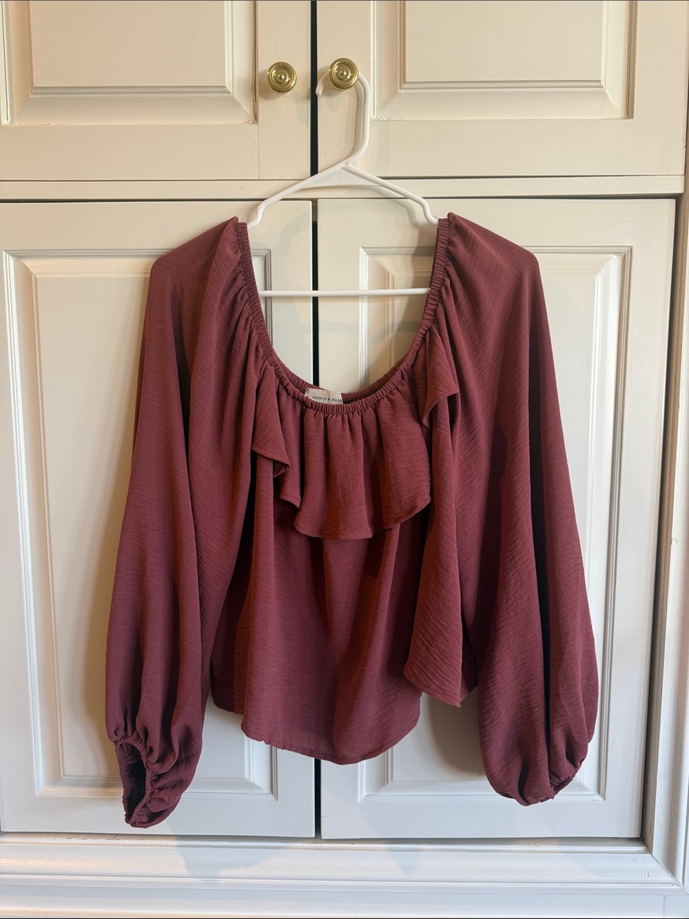 Women's Ruffle Off-Shoulder Blouse in Mauve